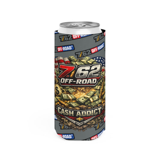 Slim Can Cooler — 7.62 Off-Road "Cash Addict" Flag & Money Graphic